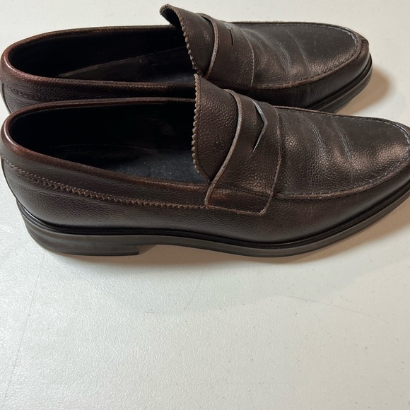 Canali Size 8 Pebble Brown Penny Loafers Genuine Leather Made in Italy Shoe - Picture 5 of 9